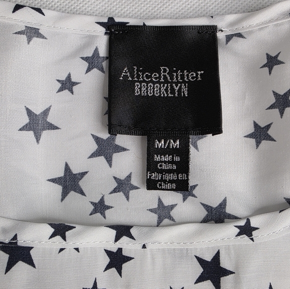 Alice Ritter Tops - Alice Ritter Brooklyn M Star Blouse White Navy Blue Summer AT-2300